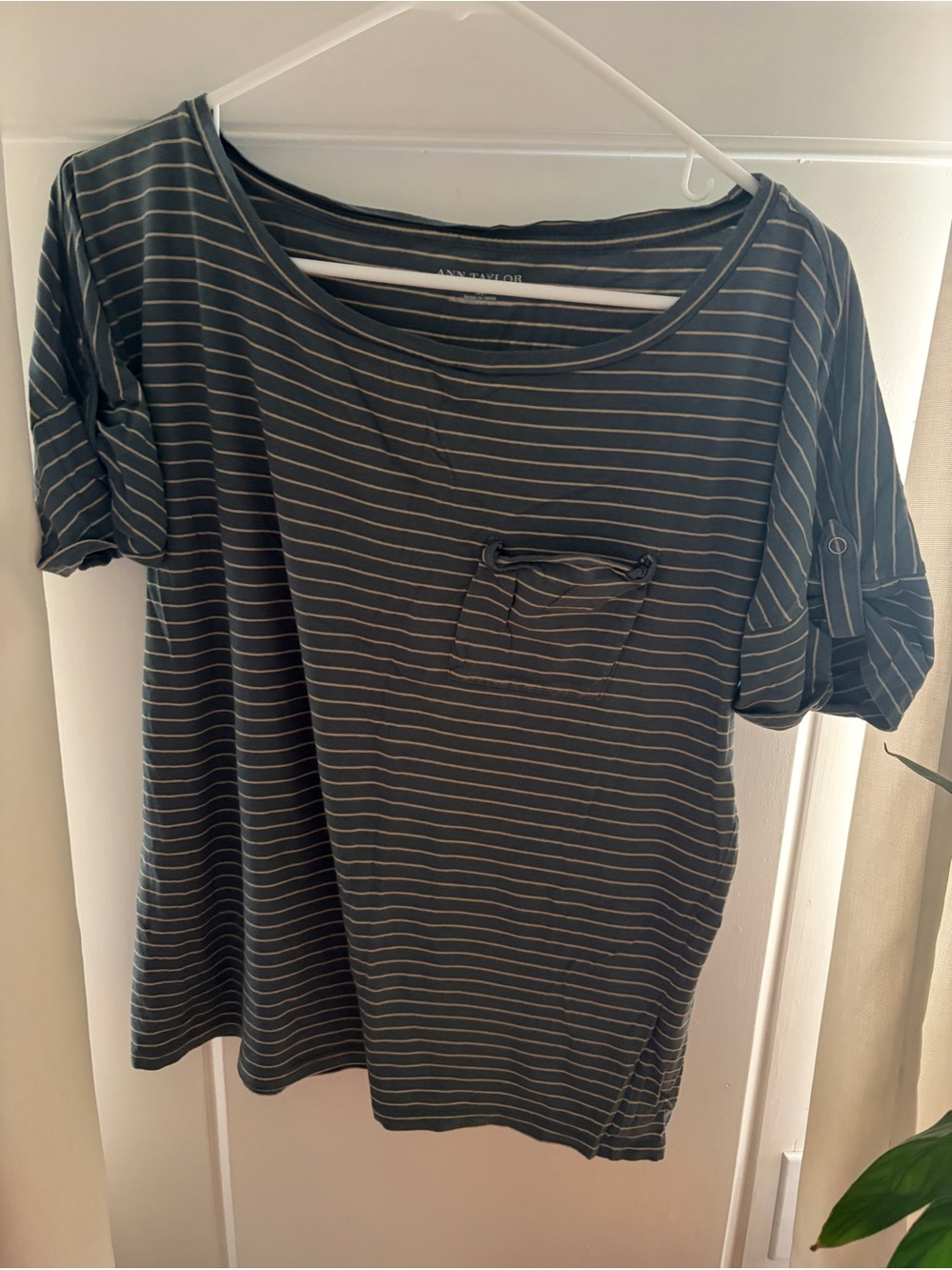 Ann Taylor Blue Striped Shirt Size M